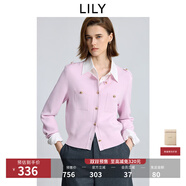 LILY2025冬新款女裝氣質(zhì)小香風(fēng)圓領(lǐng)通勤針織開衫外套小個子短款 120淺粉 L