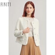 菲妮迪（FINITY）羊毛皮草冬季輕奢大牌水貂毛小香風(fēng)毛絨絨外套女 米白色 S