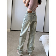 燦圖美式復古牛仔褲女春夏季黃泥窄版闊腿小個(gè)子高腰垂感寬松直筒褲子 藍色 L 【建議100-115斤】