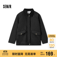 森馬（Semir）棉服女冬季中長款輕薄寬松拼接燈芯絨翻領(lǐng)插肩袖棉衣101724112007