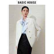 Basic House/百家好春季新款翻駁領(lǐng)西服女寬松遮肉百搭小西裝外套 米白 M