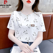 皮爾卡丹白色純棉短袖t恤女夏裝2025新款時(shí)尚洋氣寬松半袖女士體恤上衣服 花朵 M 建議95-110斤