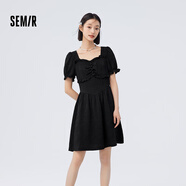 Semir森馬連衣裙女方領(lǐng)法式連衣裙夏季肌理碎花裙氣質(zhì)款 黑色90001 S