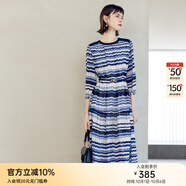 顏域七分袖條紋連衣裙女裝2024新款時尚簡約連身裙中長款圓領裙子 藍條 L/40