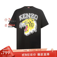 高田賢三（KENZO）男士黑色虎頭圖案棉質寬松短袖T恤 FD6 5TS008 4SG 99J M 送男友