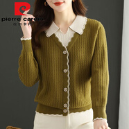 皮爾卡丹（pierre cardin）假兩件上衣女時尚秋冬2025新款洋氣短款針織打底衫娃娃領紅色毛衣 秋香黃 S 建議80-95斤