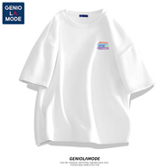 GENIOLAMODE短袖t恤男簡(jiǎn)約夏季新款白色純棉寬松大碼男生日系潮流男裝ins半袖 白色(色塊字胸標(biāo)) L (175)