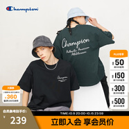 Champion冠軍情侶短袖男25夏季新款字母美式純棉T恤女簡約潮上衣 黑色 M