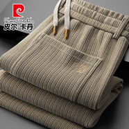 皮爾卡丹（pierre cardin）高檔雪尼爾休閑褲男士春秋季彈力寬松褲子男直筒條絨中年爸爸褲 卡其 L （建議體重127-140斤）