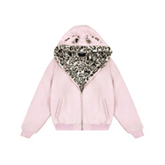 FDR旗艦店 仿麂皮毛領(lǐng)夾棉座山雕外套男女秋冬季加厚情侶裝棉衣棉服 粉色（豹紋版） L