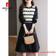 皮爾卡丹（pierre cardin）品牌高檔輕奢小香風(fēng)法式紅色毛衣裙子女秋冬設計感假兩件磨毛針織 品牌高端新品-黑色顯身材/日系復古慵懶風(fēng)/冷淡風(fēng)女裝 M 【90-100斤】
