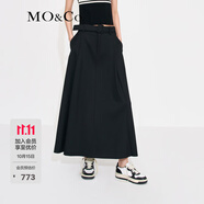 MO&Co.中高腰長款壓褶寬松A字半身裙傘裙(附腰帶)設(shè)計感裙子摩安珂 黑色-第1批 S 160