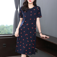 MODX香港潮牌絲光棉短袖連衣裙女2024年新款夏季休閑胖寬松顯瘦中長(cháng) 寶藍色 M (適合95-115斤)