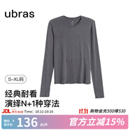 ubras25年新【劉雯同款】天絲羊毛小高領(lǐng)肌底秋衣女保暖舒適打底衣 圓領(lǐng)-都市深花灰色 XL