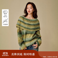 茵曼（INMAN）茵曼一字肩大翻領(lǐng)撞色條紋毛衣2025冬女裝新款圓領(lǐng)針織衫 綠色 M
