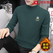 富貴鳥(niǎo)休閑長(cháng)袖t恤男士2024秋冬季新款德絨打底衫半高領(lǐng)衛衣男裝 220474墨綠 M 【90-110斤】