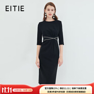 愛(ài)特愛(ài)（EITIE）氣質(zhì)優(yōu)雅釘珠收腰顯瘦簡(jiǎn)約通勤連衣裙秋季新款女裝C2307252 極簡(jiǎn)黑20 3XL 180
