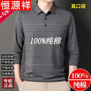 恒源祥春秋季新款中年男士長袖t恤修身純棉翻領打底衫休閑爸爸裝上衣 S268灰色 春秋薄 款 XL 175(135-155斤)