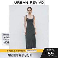 UR秋季新款女裝高街休閑風(fēng)捏褶包邊吊帶連衣裙UWJ740065 冷灰 S