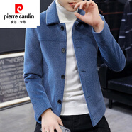 皮爾卡丹（pierre cardin）外套男士秋冬季工裝夾克翻領(lǐng)青年2024新款潮流貂絨毛呢子短款上衣 藍(lán)色 XL
