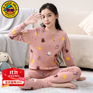 G.DUCKKIDS小黃鴨男女童秋衣秋褲純棉新款兒童保暖內(nèi)衣親膚男孩睡衣兩件套 粉貓 150 建議11~12歲【140-150cm】cm