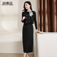 海青藍（CYANINE SEA）氣質(zhì)時(shí)尚穿搭一整套氣質(zhì)馬甲a字半身裙2024秋季顯瘦打底衫上衣 黑色 L