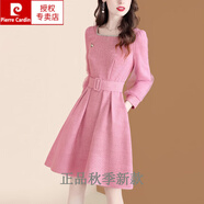 皮爾卡丹（pierre cardin）女士連衣裙小個(gè)子秋冬2023新款氣質(zhì)時(shí)尚洋氣修身收腰顯瘦毛呢裙女 粉紅色 M