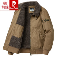 皮爾卡丹（pierre cardin）冬季新款飛行員獵裝夾克棉服工裝棉.衣男純棉男裝羊羔絨外套潮針 駝色  5XL 200-220(斤)