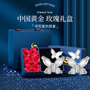 中國(guó)黃金（CHINA GOLD）S999足銀雙蝴蝶耳環(huán)女新款耳釘氣質(zhì)飾品七夕送女朋友生日禮物紀(jì)念 蝴蝶銀耳釘【玫瑰禮盒】