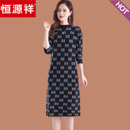 恒源祥中年媽媽長(cháng)袖拼接針織連衣裙女秋冬2025新款中長(cháng)款氣質(zhì)休閑毛衣裙 黑色【W(wǎng)26】 2XL