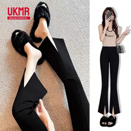 UKMR垂感西裝微喇褲女夏季2025新款高腰休閑褲修身小個(gè)子喇叭褲長(cháng)褲子 922黑色開(kāi)叉-9分褲 后面松緊腰 2XL 建議140-160斤