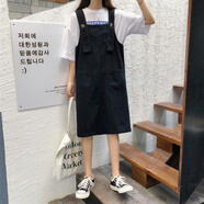 范哲狼（FANZELANG）春夏2024新款學院風中長款簡約百搭減齡黑色閨蜜裝牛仔背帶裙女裝 黑色 高質(zhì)量 S