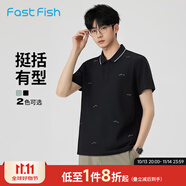 快魚2025夏新款男POLO衫時(shí)尚撞色滿印圖案休閑上衣短袖Polo領(lǐng)t恤 黑色 L