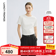 朗姿【尖貨補(bǔ)單】復(fù)古休閑寬松圓領(lǐng)短袖T恤夏新款簡約氣質(zhì)上衣半袖女 本白色 L
