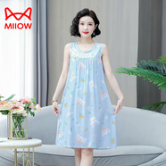 貓人（MiiOW）夏季棉綢睡裙女薄款大碼無袖連衣裙媽媽寬松家居服睡衣背心裙外穿 8872款-2【藍(lán)色小兔子】 4XL 建議140-165斤