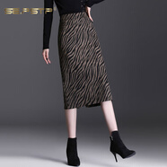 夏典素訂女王（SE.PSTP）秋冬季中長款半身裙女2025新款斑馬紋氣質(zhì)開叉一步裙子高腰包臀裙 圖片色 M