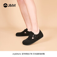 快樂瑪麗（J&M）勃肯鞋男女款2025春季新款時(shí)尚全包平底休閑通勤女鞋 黑色 【春夏款/革面單層】拼接 37 235mm