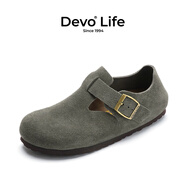 Devo Life的沃軟木勃肯鞋男女同款單鞋絨面復(fù)古包頭鞋情侶文藝休閑鞋 66008 軍綠反絨牛皮 38
