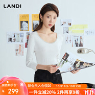 藍(lán)地（LANDI）藍(lán)地白色釘珠裝飾大U型領(lǐng)修身套頭針織衫女七分袖小衫春新品 白色 白色 M