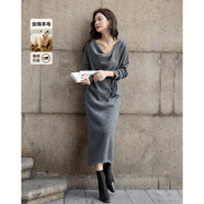 德瑪納【靜奢衣櫥】冬季含蓬松綿羊毛堆堆不對稱(chēng)領(lǐng)層次感寬松女連衣裙