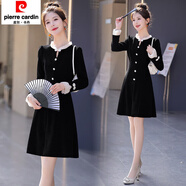 皮爾卡丹（pierre cardin）小香風(fēng)法式小黑裙女2025春秋新款感氣質(zhì)名媛新中式小眾連衣裙 黑色 XL 【建議126-140斤】
