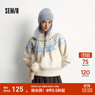 森馬（Semir）毛衣女冬小狗費爾島寬松插肩袖衣服2025新款甜美俏皮軟糯毛衫 白藍(lán)色調(diào)00318 2XL