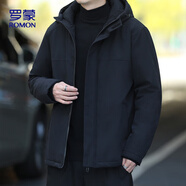 羅蒙（ROMON）棉服男冬季通勤商務休閑大碼純色棉襖保暖棉衣外套男M05黑色3XL
