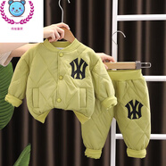 布魯丁嬰兒秋冬衣服6-12個(gè)月男童女童秋冬裝套裝棉衣加厚外套1234歲洋氣 NY棉服套裝 綠色 80 (適合身高65-75cm)