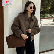 皮爾卡丹（pierre cardin）歐美風(fēng)女裝秋季復古短款外套女2025新款拉鏈夾克女休閑百搭上衣女 深棕色 SHE8780軟質(zhì)拉鏈夾克 S