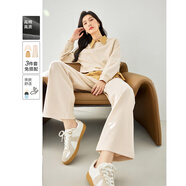 梵希蔓春秋搭配一整套短款衛衣襯衫疊穿直筒褲三件套女裝休閑套裝 M2807 米杏色 L