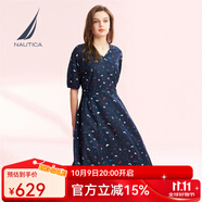 諾帝卡（NAUTICA）【商場同款】女裝春夏新款萊賽爾親膚透氣休閑連衣裙女41DO04 藏青色4NV M