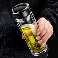 摔不爛的玻璃杯摔不爛鋼化玻璃杯500ml耐摔高溫硼硅雙層玻璃杯保 墨黑色 350ml 0只