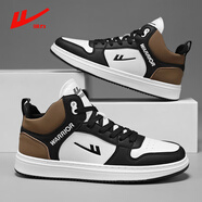 回力休閑板鞋秋冬新款韓版情侶款aj中幫男鞋青少年高幫運動(dòng)鞋子男大碼 白黑棕 名鞋十大品牌 41