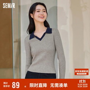 森馬毛衣女短款修身顯瘦簡約春秋撞色polo領毛衫復古109524107003